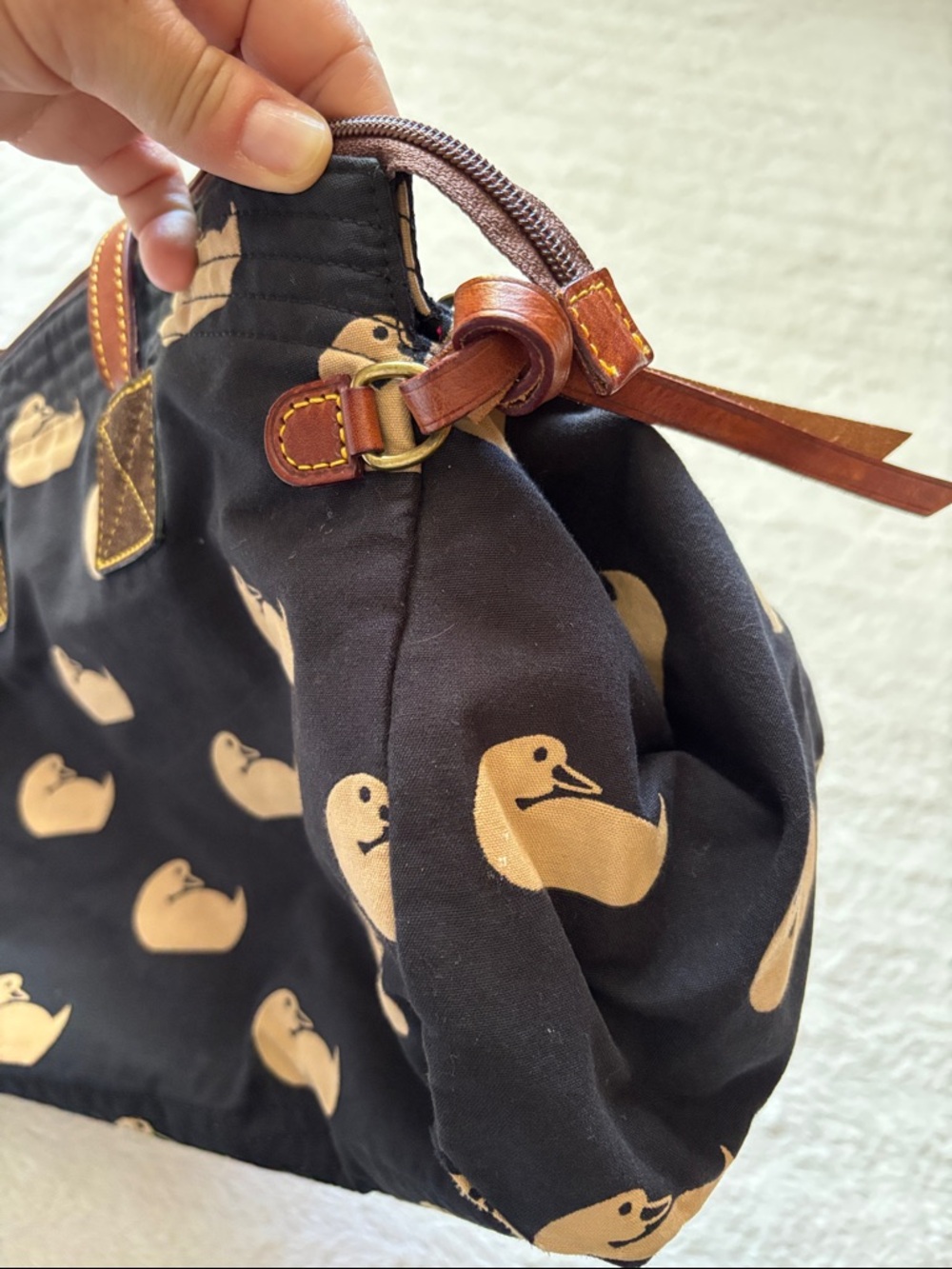 Dooney and Bourke Canvas Bag with Signature Duck Print and Leather Handles - Picture 7 of 13